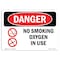 Signmission OSHA Danger Sign, No Smoking Oxygen In Use, 5in X 3.5in Decal, 3.5" W, 5" L, Landscape OS-DS-D-35-L-1488 - alternate 1